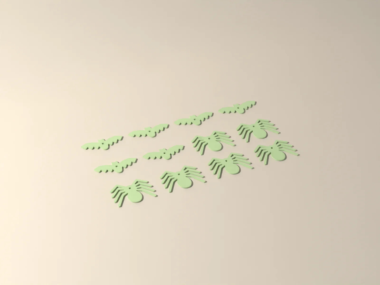 Glow Bats and Spiders, set of 12, render