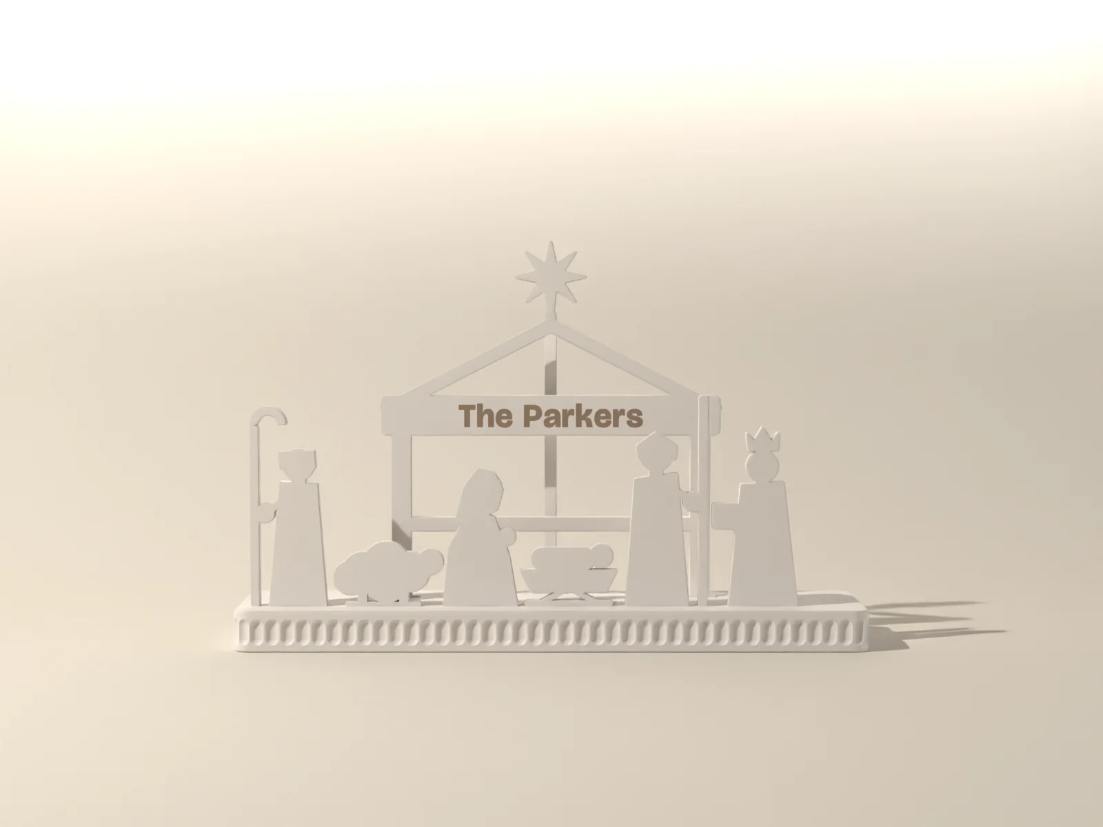 Close view of the stable beam with the inlaid name and the figures