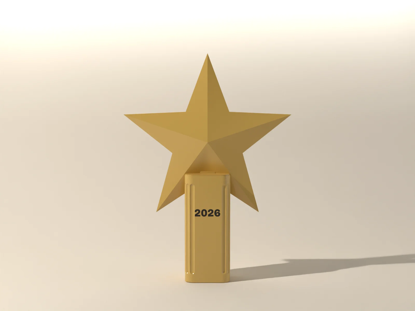 Tree topper from the front, the star standing on its sleeve