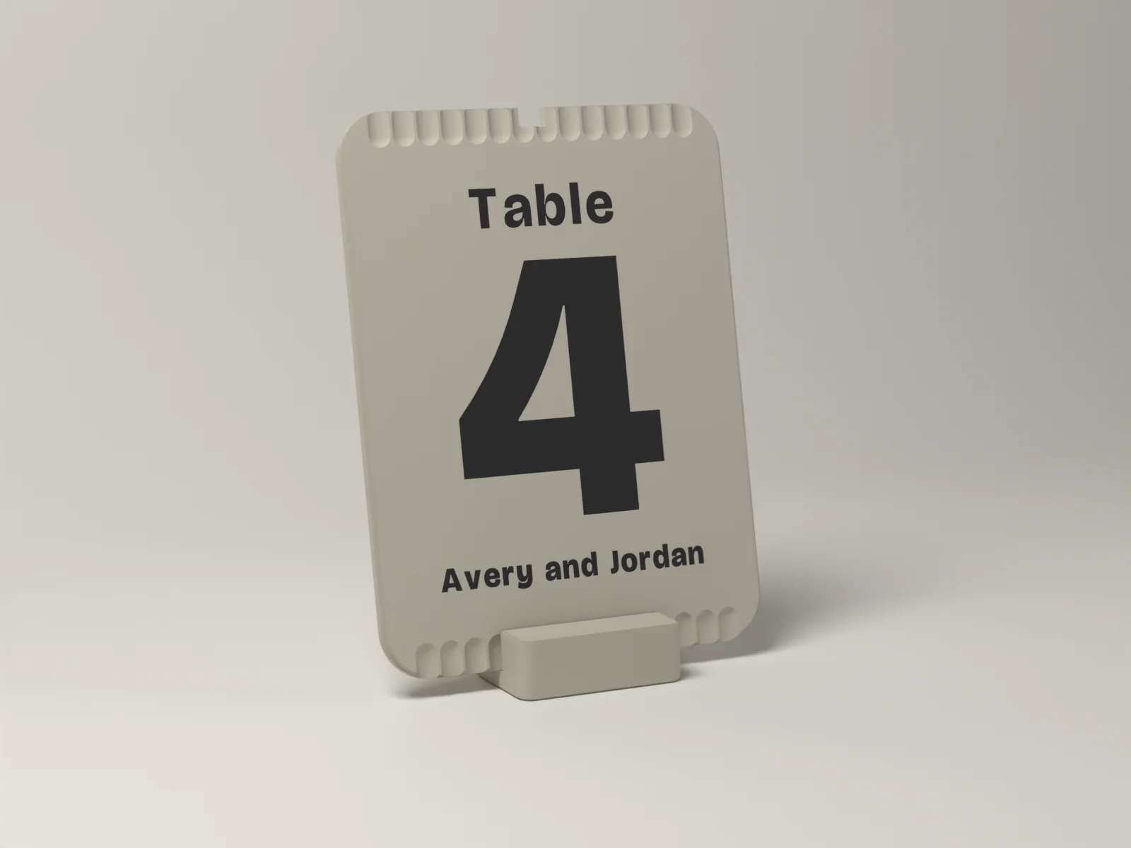 Table number, three quarter view, the number inlaid flush between fine flutes