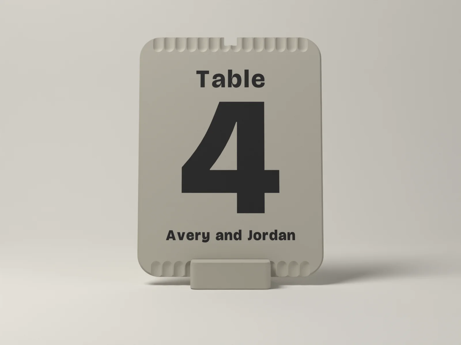 Table number from the front, leaning back 12 degrees in its foot