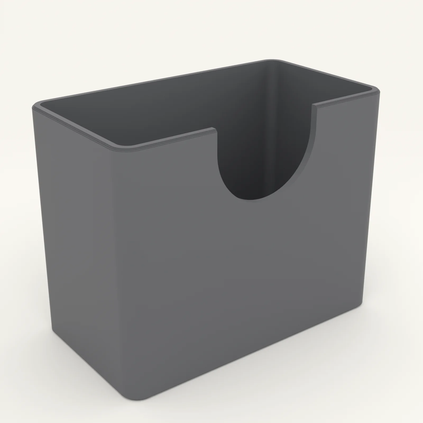 Black card tray holding a deck of standard size cards with a thumb cut on the long side