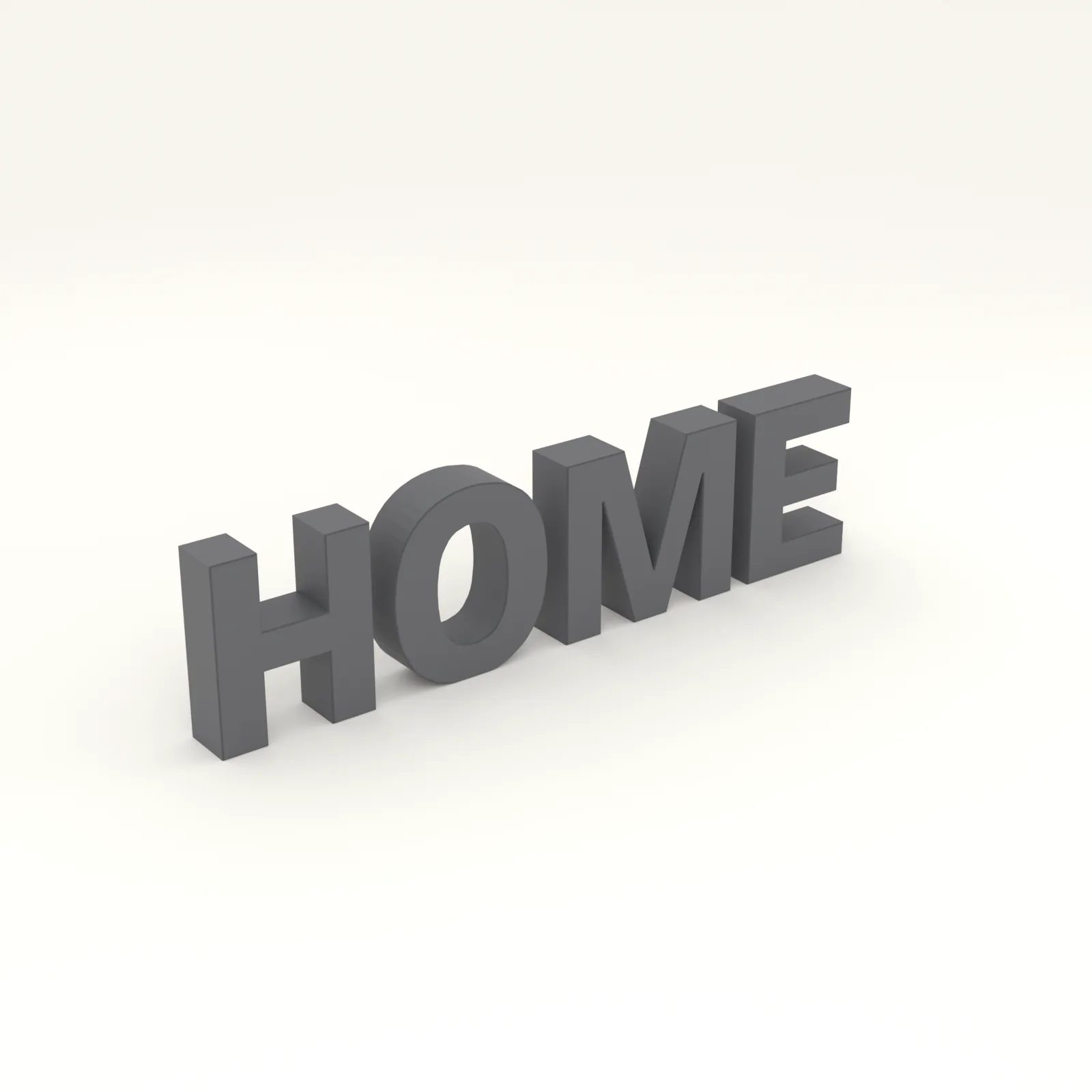 Four chunky freestanding letters spelling a word, standing on a shelf