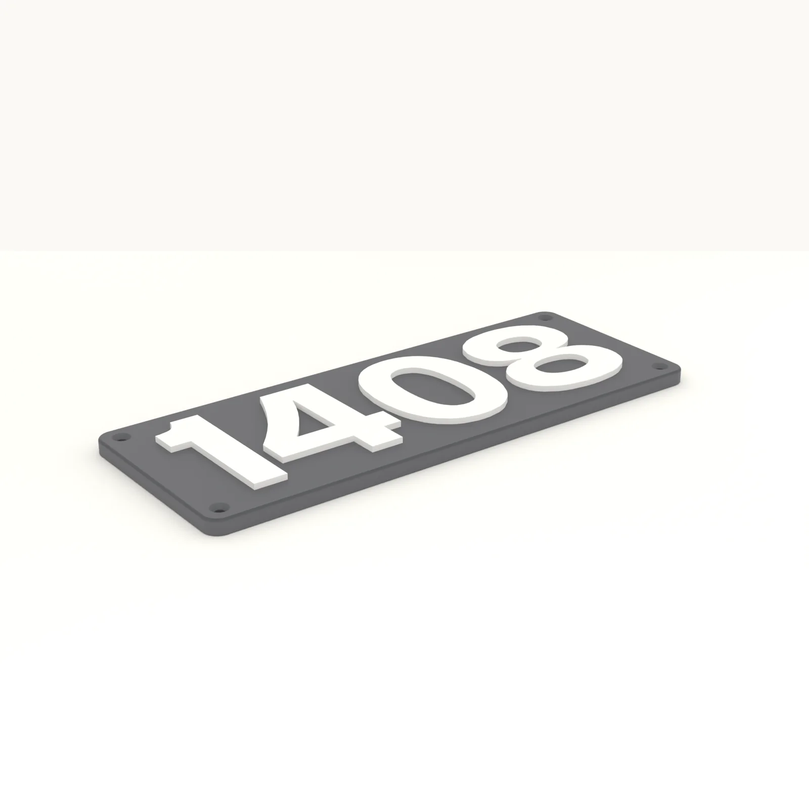 Number plaque in black with three large white digits mounted on a post