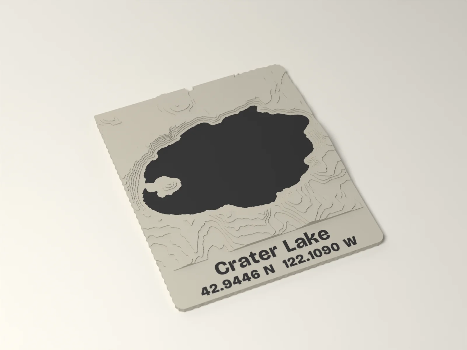 Place tile in Gallery showing Crater Lake in stepped contours with the lake inlaid in ink and the name below