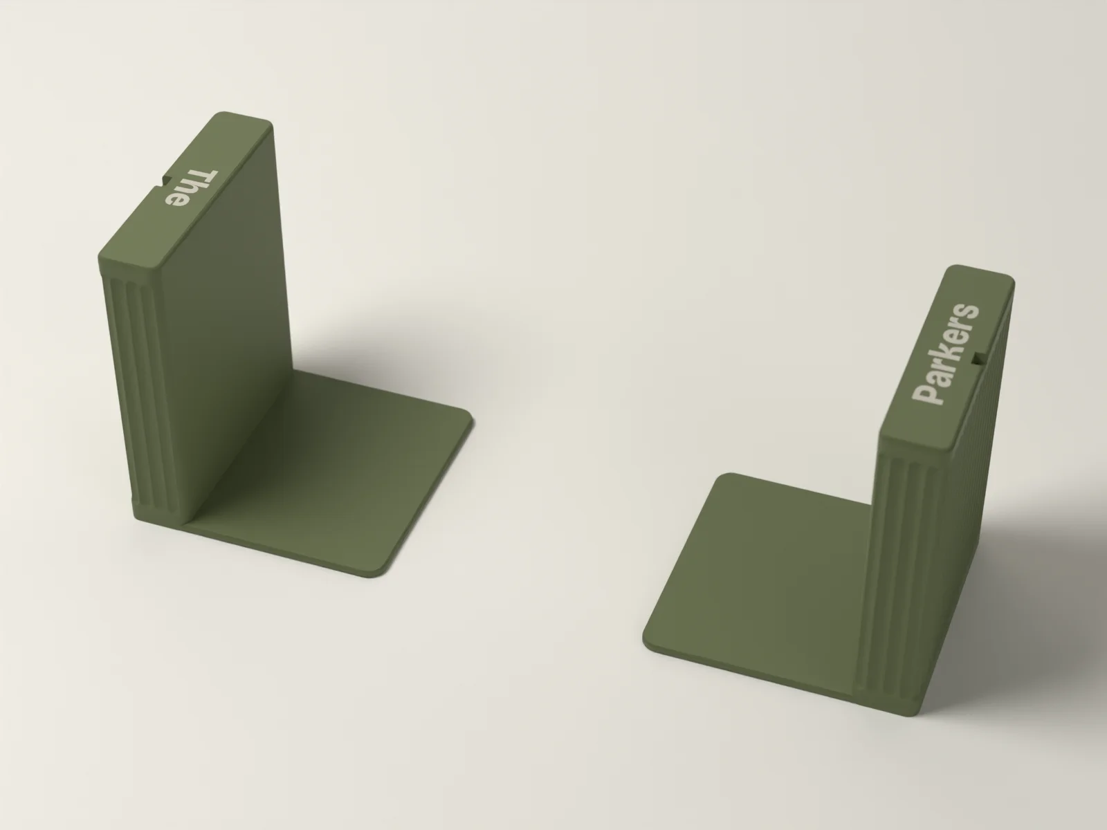 Bookends, three quarter view, the fine flutes on the outer face and edges