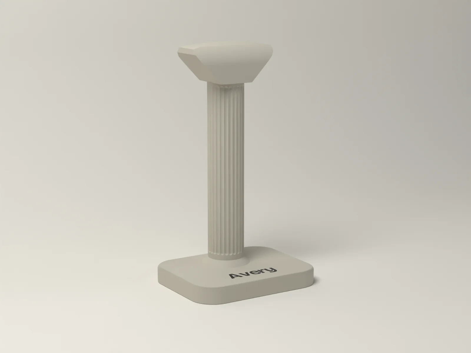 Headphone stand in the Fluted finish, fluted column on a soft cornered base, three quarter view