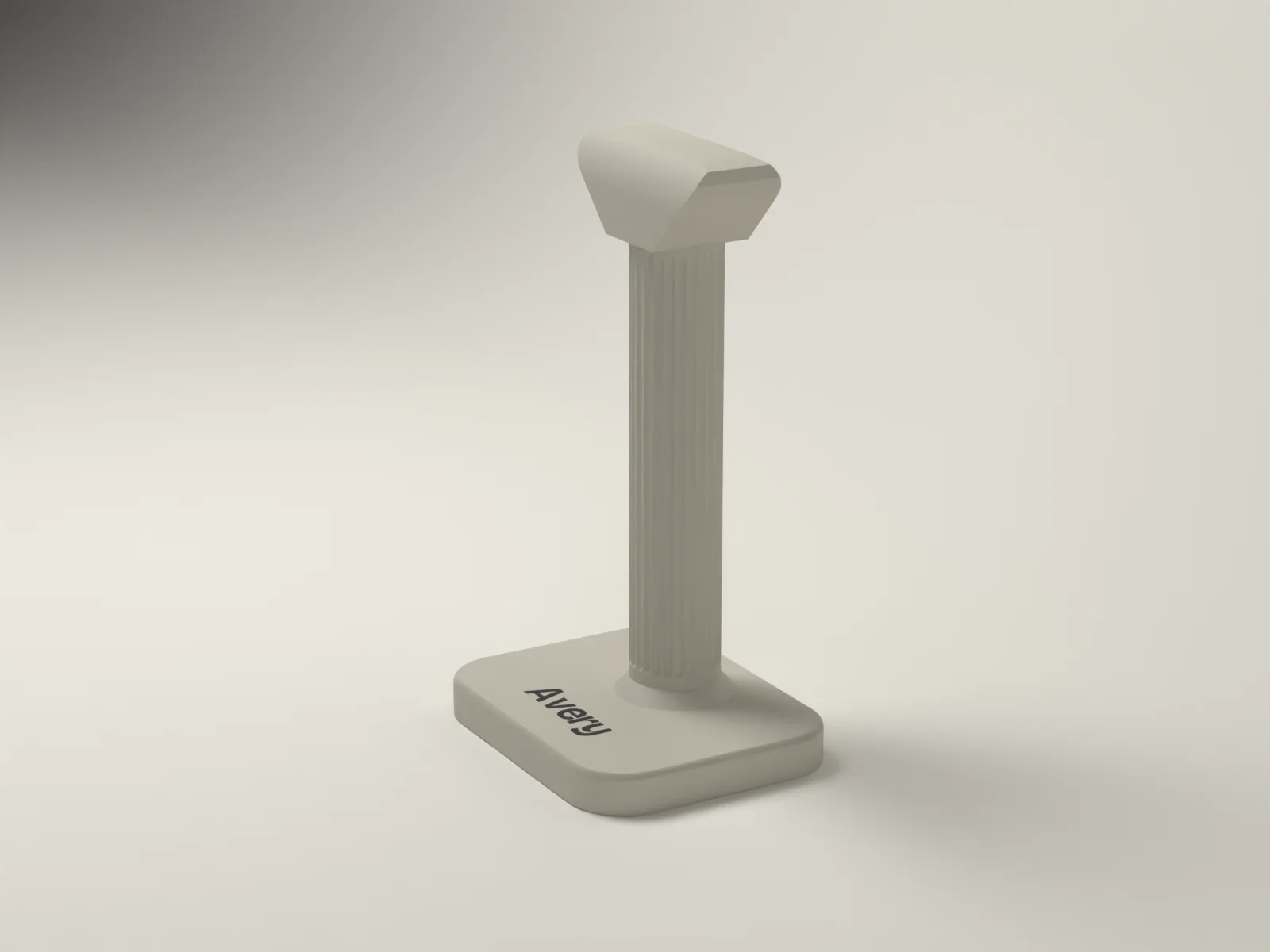 Headphone stand from the side, showing the saddle rounded across the top