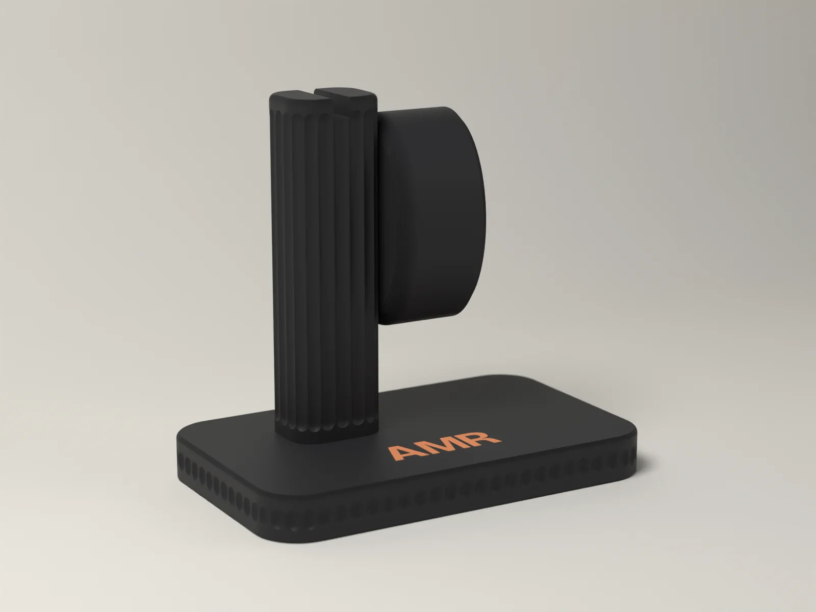 Watch stand, three quarter view, showing the fluted column, the oval pillow and the weighted base