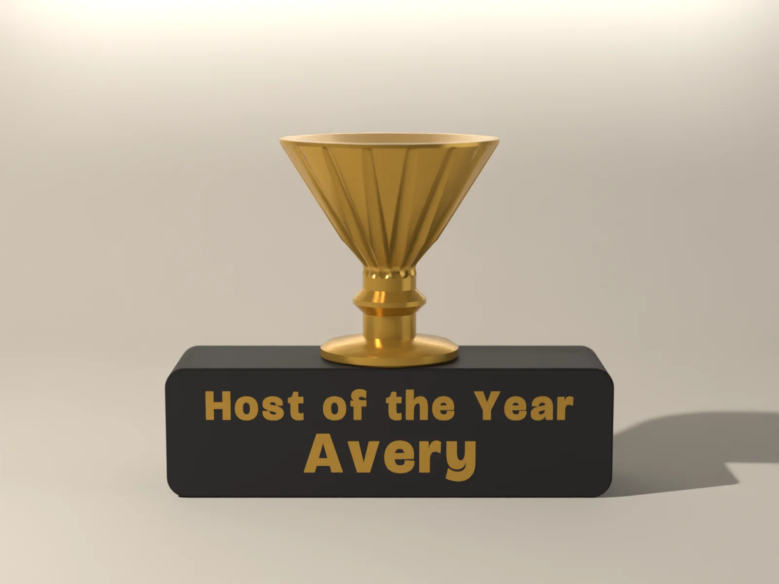 Mini trophy from the front, the title and name inlaid between bands of flutes